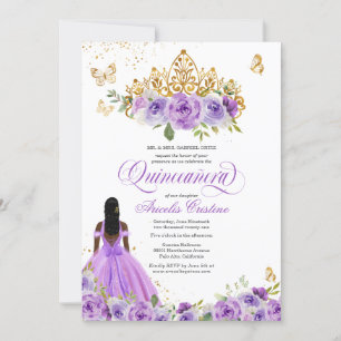Invitation Papillon Quinceañera & Fleurs d'aquarelle violette