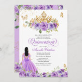 Invitation Papillon Quinceañera & Fleurs d'aquarelle violette (Devant / Derrière)