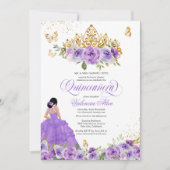 Invitation Papillon Quinceañera + Fleurs d'aquarelle violette (Devant)