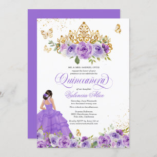 Invitation Papillon Quinceañera + Fleurs d'aquarelle violette
