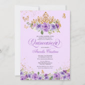 Invitation Papillon Quinceañera & Fleurs d'aquarelle violette (Devant)
