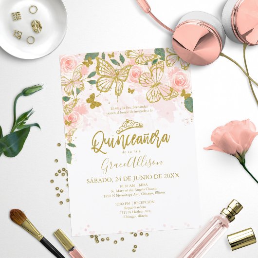 Invitation Papillon Quinceanera Formulation Espagn