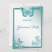 Invitation papillon quinceanera parties scintillant turquoise (Devant)