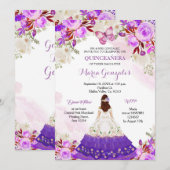 Invitation Papillon quinceanera violet de la princesse mexica (Devant / Derrière)