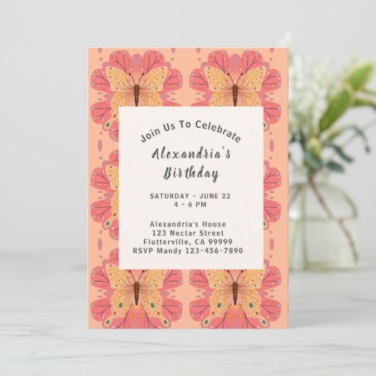 Invitation Papillon rose (Debout devant)