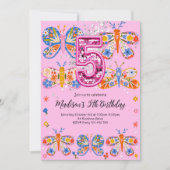 Invitation Papillon rose 5e anniversaire (Devant)