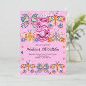 Invitation Papillon rose 5e anniversaire (Debout devant)