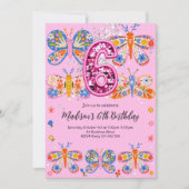Invitation Papillon rose 6e anniversaire (Devant)