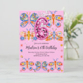 Invitation Papillon rose 6e anniversaire (Debout devant)