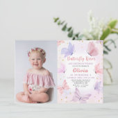 Invitation Papillon rose Baisers Filles Fête d'anniversaire P (Debout devant)