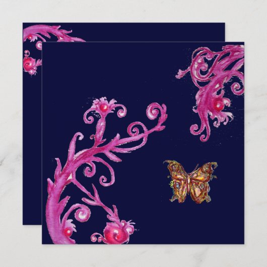 Invitation PAPILLON, rose bleu vif (Devant / Derrière)