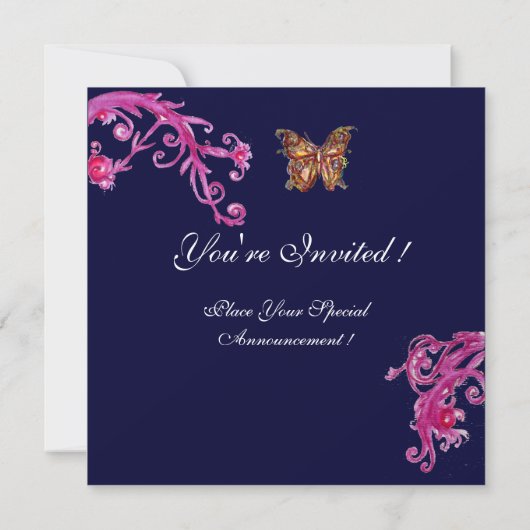 Invitation PAPILLON, rose bleu vif (Dos)