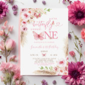 Invitation Papillon rose Boho Premier anniversaire Floral