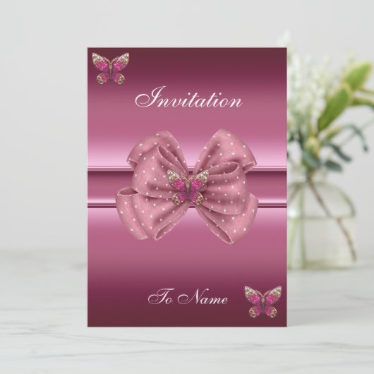 Invitation Papillon rose Bow (Debout devant)