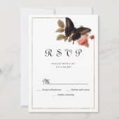 Invitation Papillon rose brun vintage RSVP floral (Devant)