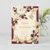 Invitation Papillon Rose Champagne et Bourgogne Gold Feuille (Debout devant)