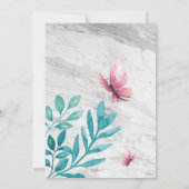 Invitation Papillon rose d'aquarelle fleurie de marbre (Dos)