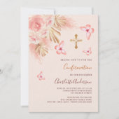 Invitation Papillon rose de pampa pêche luxe Confirmation (Devant)