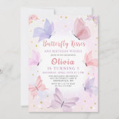 Invitation Papillon rose embrasse les filles fête d'anniversa (Devant)