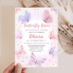 Invitation Papillon rose embrasse les filles fête d'anniversa