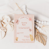 Invitation Papillon rose En vichy aux fleurs Anniversaire