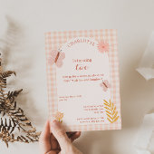 Invitation Papillon rose En vichy aux fleurs Anniversaire