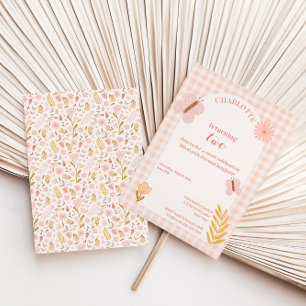 Invitation Papillon rose En vichy aux fleurs Anniversaire