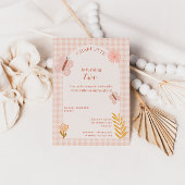Invitation Papillon rose En vichy aux fleurs Anniversaire