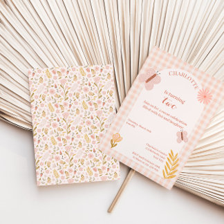 Invitation Papillon rose En vichy aux fleurs Anniversaire