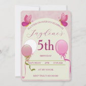 Invitation Papillon Rose Et Crème 5e Anniversaire (Devant)