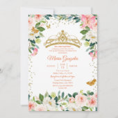 Invitation Papillon rose et or bleu Mis Quince (Devant)