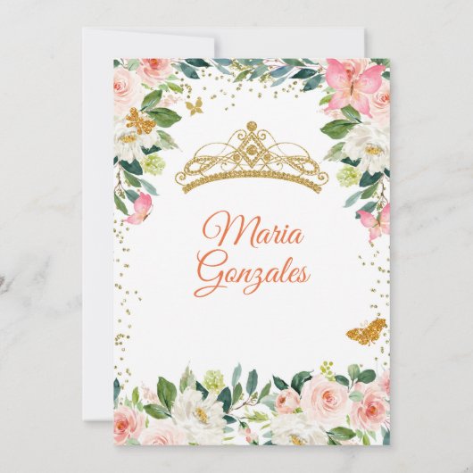 Invitation Papillon rose et or bleu Mis Quince (Dos)