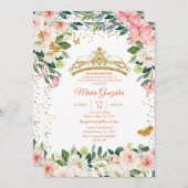 Invitation Papillon rose et or bleu Mis Quince (Devant / Derrière)