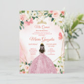 Invitation Papillon rose et or Charra Mis Quince (Debout devant)