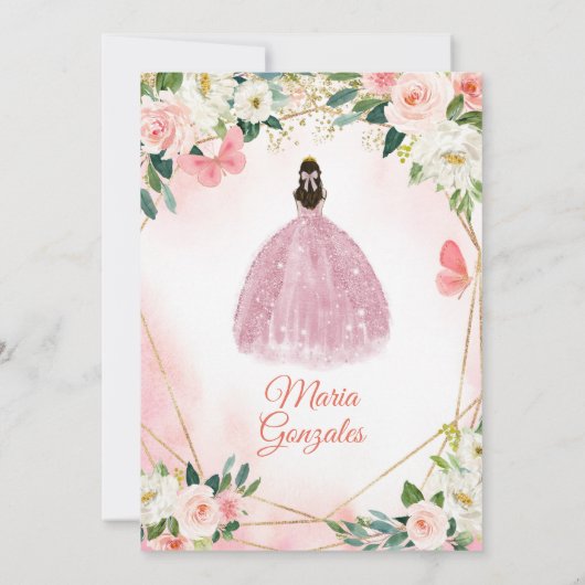 Invitation Papillon rose et or Charra Mis Quince (Dos)