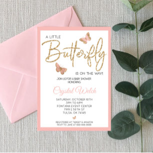 Invitation Papillon rose et Parties scintillant Baby shower I