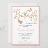 Invitation Papillon rose et Parties scintillant Baby shower I (Devant)