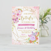 Invitation Papillon rose et violet 1er appel d'anniversaire (Debout devant)