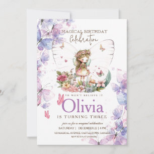 Invitation Papillon rose et violet 3e anniversaire