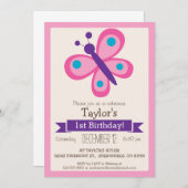 Invitation Papillon rose et violet, fête d'anniversaire de la (Devant / Derrière)