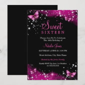 Invitation Papillon rose étincelle Diamond Sweet 16 Invitatio (Devant / Derrière)