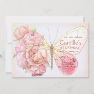 Invitation Papillon rose fête d'anniversaire Floral Girl