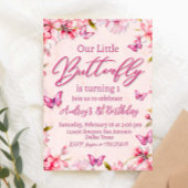 Invitation Papillon rose Fille Florale Anniversaire