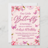 Invitation Papillon rose Fille Florale Anniversaire (Devant)