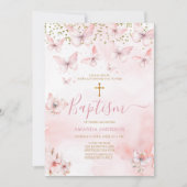 Invitation Papillon rose Fille Florale Christening Baptême (Devant)