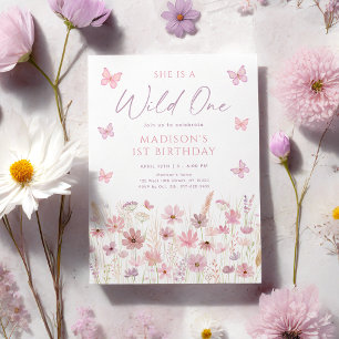 Invitation Papillon Rose Fleurs Sauvages Premier Anniversaire