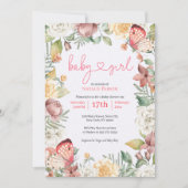 Invitation Papillon rose Floral Aquarelle fille Baby shower (Devant)