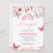 Invitation Papillon rose floral Baby Girl Douche (Devant)