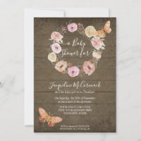 Papillon rose Floral Bois rustique Wreath Baby Gir