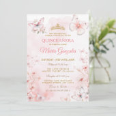 Invitation Papillon rose Floral Quinceañera (Debout devant)